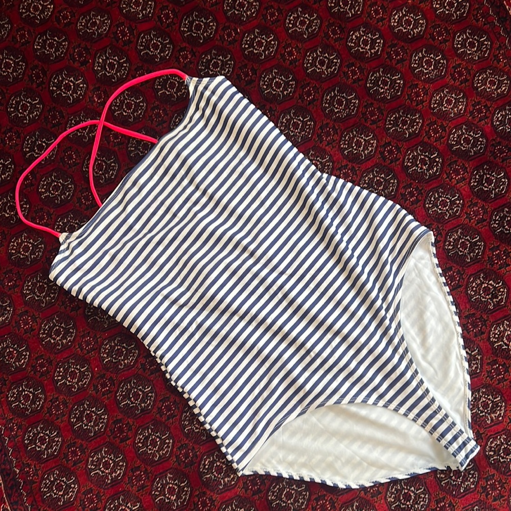 Fabletics striped tie back swimsuit L